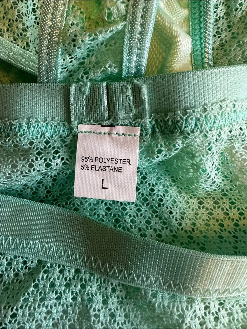 Mint Green Sheer Mesh Strappy Garter Lingerie Set Size Large